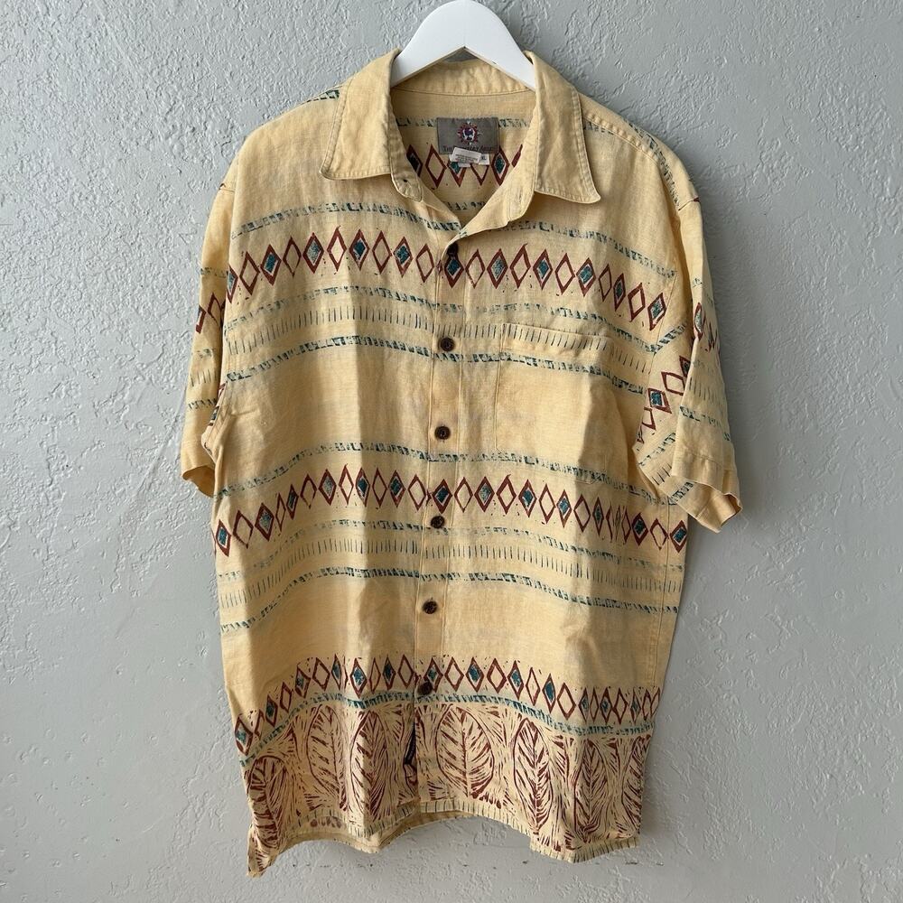 The Territory Ahead Linen Shirt Mens XL Southwestern Tribal Aztec Camp Resort